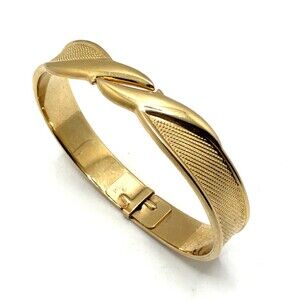 Vintage 1980s Monet Textured Twist Clamper Bracelet Gold Tone Statement 7"